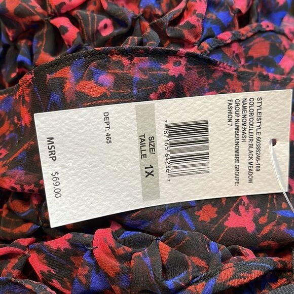 Jessica Simpson Plus Size Printed Gathered Chiffon Blouse - Picture 5 of 6